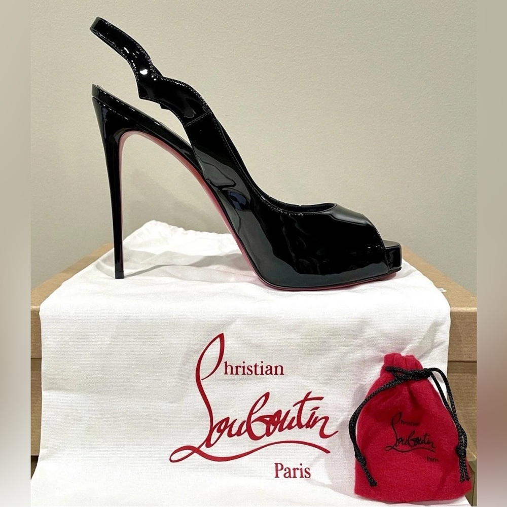 🚫sold on 3b@y🚫Christian Louboutin Hot Chick Alta 120 Patent Slingback Pumps 38.5